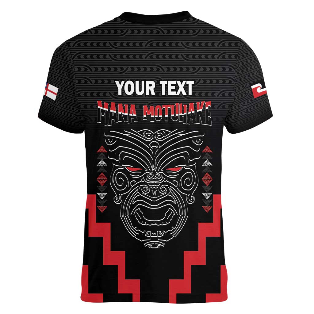 Personalised Toitu Te Tiriti Mana Maori Motuhake Women V-Neck T-Shirt Aotearoa Haka Face Mix Poutama Art LT14 - Polynesian Pride