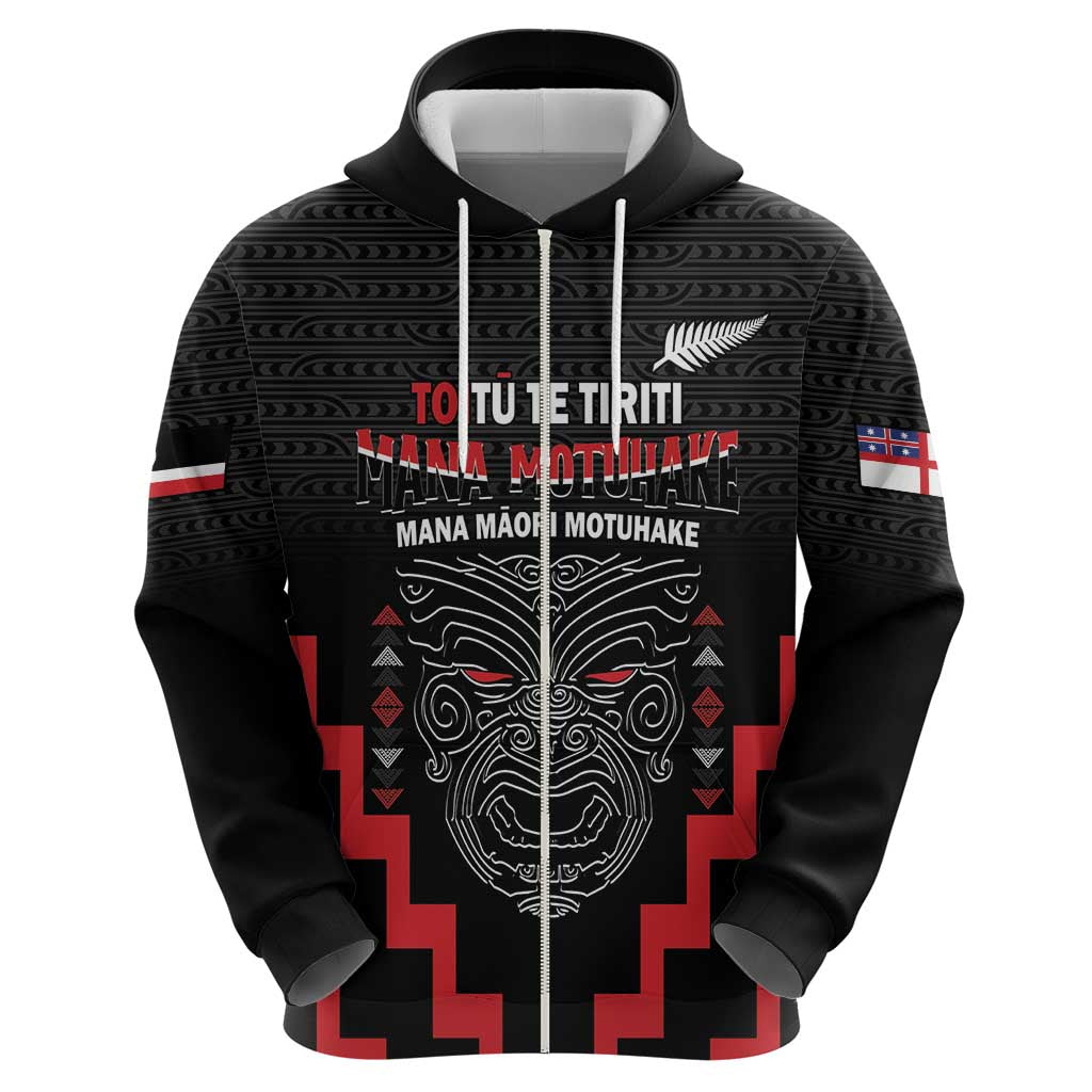 Personalised Toitu Te Tiriti Mana Maori Motuhake Zip Hoodie Aotearoa Haka Face Mix Poutama Art LT14 - Polynesian Pride