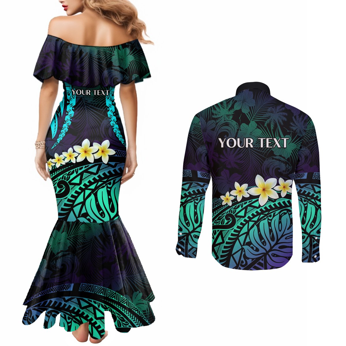 Personalised Pasifika Festival Auckland Couples Matching Mermaid Dress and Long Sleeve Button Shirt 2024 Pacific Islands Polynesian Pattern LT14 - Polynesian Pride