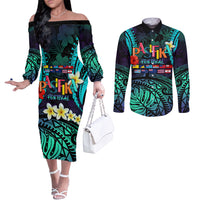 Personalised Pasifika Festival Auckland Couples Matching Off The Shoulder Long Sleeve Dress and Long Sleeve Button Shirt 2024 Pacific Islands Polynesian Pattern LT14 Purple - Polynesian Pride