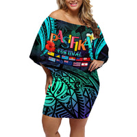 Personalised Pasifika Festival Auckland Family Matching Off Shoulder Short Dress and Hawaiian Shirt 2024 Pacific Islands Polynesian Pattern LT14 Mom's Dress Purple - Polynesian Pride