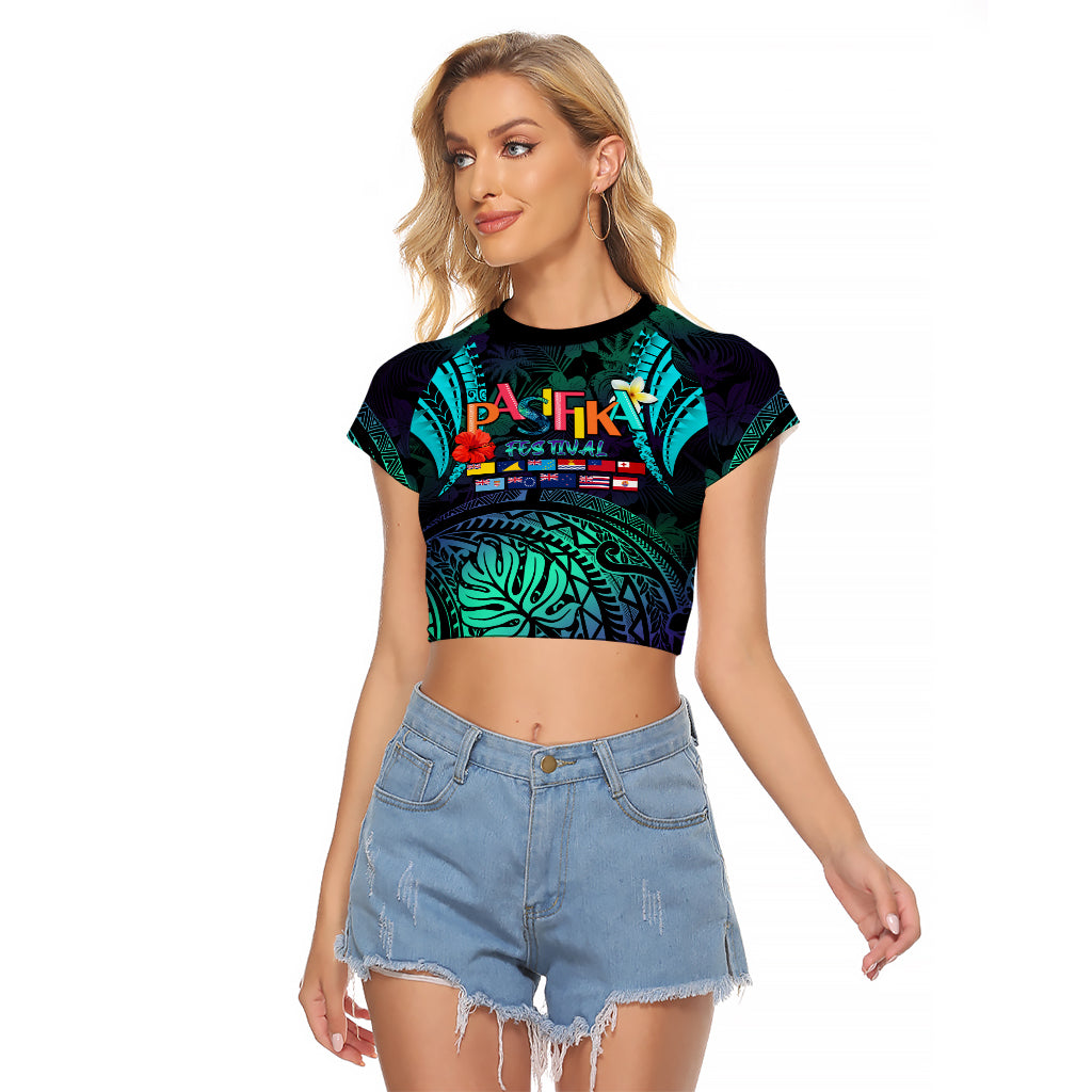 Personalised Pasifika Festival Auckland Raglan Cropped T Shirt 2024 Pacific Islands Polynesian Pattern LT14 Female Purple - Polynesian Pride