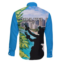 Personalised Honolulu Aloha Hawaii Family Matching Long Sleeve Bodycon Dress and Hawaiian Shirt Tropical Leaves With Hula Girl LT14 - Polynesian Pride