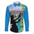 Personalised Honolulu Aloha Hawaii Family Matching Mermaid Dress and Hawaiian Shirt Tropical Leaves With Hula Girl LT14 Dad's Shirt - Long Sleeve Blue - Polynesian Pride