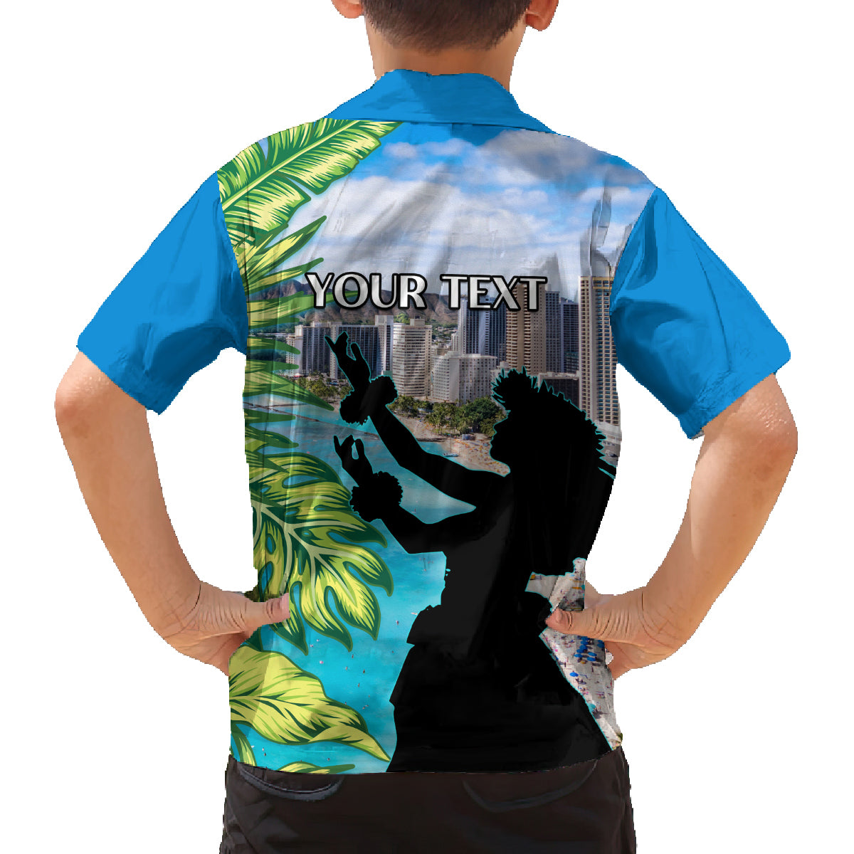 Personalised Honolulu Aloha Hawaii Family Matching Off Shoulder Long Sleeve Dress and Hawaiian Shirt Tropical Leaves With Hula Girl LT14 - Polynesian Pride