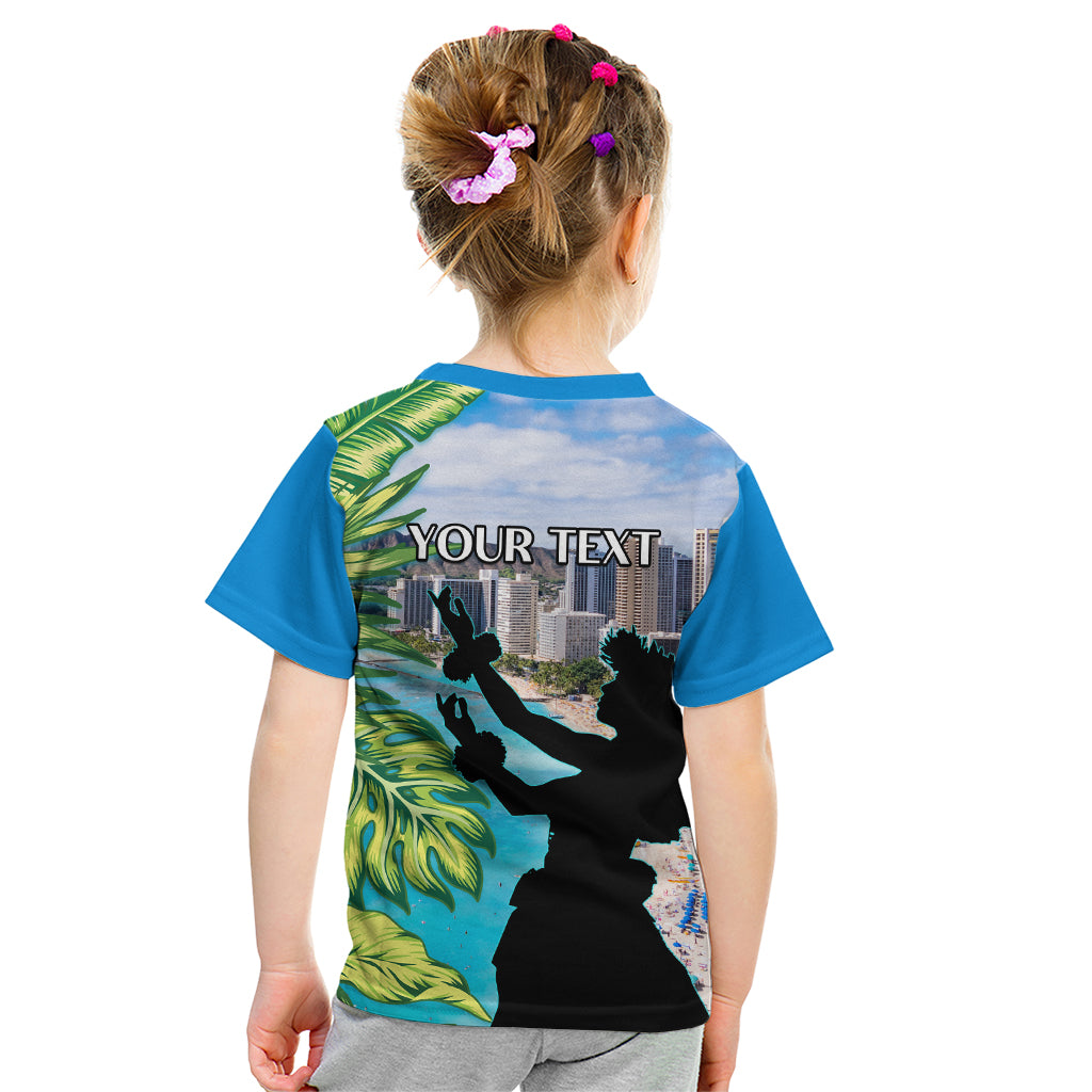 Personalised Honolulu Aloha Hawaii Kid T Shirt Tropical Leaves With Hula Girl LT14 - Polynesian Pride