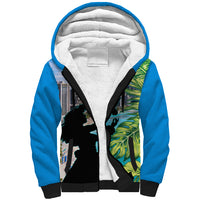 Personalised Honolulu Aloha Hawaii Sherpa Hoodie Tropical Leaves With Hula Girl LT14 Unisex Blue - Polynesian Pride