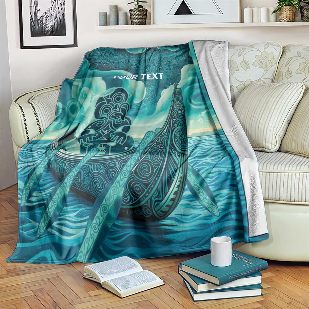 Personalised New Zealand Waitangi Day Blanket Hei Tiki With Maori Waka - Whakarare Pattern