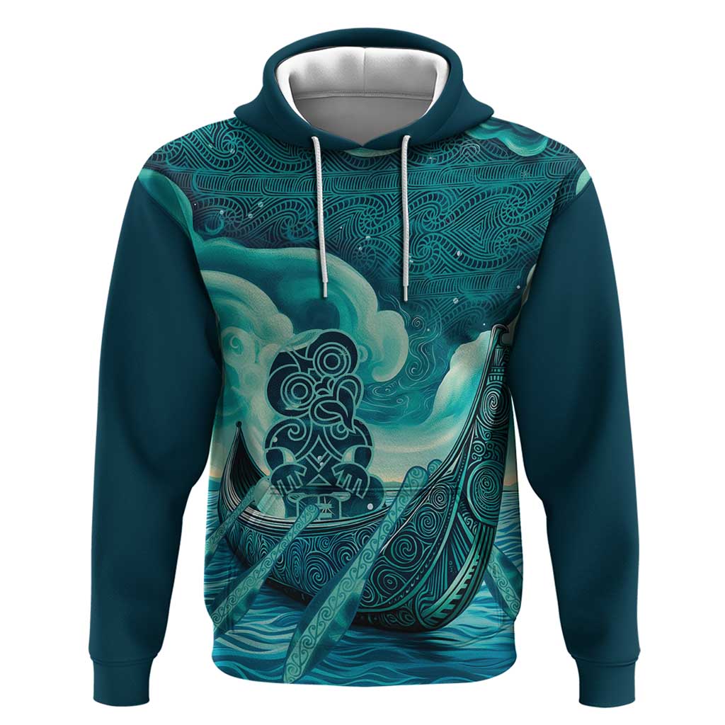 Personalised New Zealand Waitangi Day Hoodie Hei Tiki With Maori Waka - Whakarare Pattern