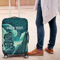 Personalised New Zealand Waitangi Day Luggage Cover Hei Tiki With Maori Waka - Whakarare Pattern