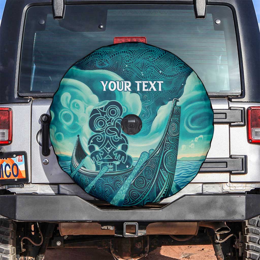 Personalised New Zealand Waitangi Day Spare Tire Cover Hei Tiki With Maori Waka - Whakarare Pattern