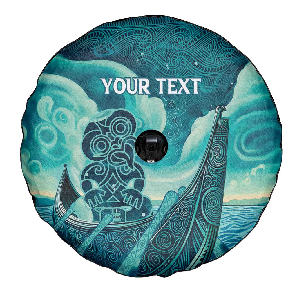 Personalised New Zealand Waitangi Day Spare Tire Cover Hei Tiki With Maori Waka - Whakarare Pattern