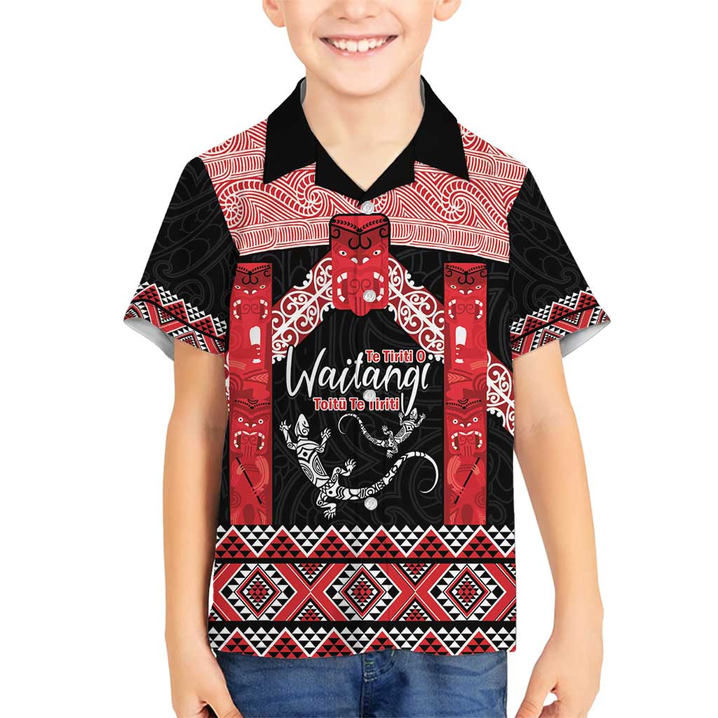 Toitu Te Tiriti O Waitangi Family Matching Puletasi and Hawaiian Shirt Maori Wharenui With Taniko Motifs
