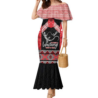 Toitu Te Tiriti O Waitangi Mermaid Dress Maori Wharenui With Taniko Motifs LT14 Women Red - Polynesian Pride