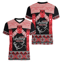 Toitu Te Tiriti O Waitangi Women V-Neck T-Shirt Maori Wharenui With Taniko Motifs LT14 - Polynesian Pride