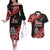 New Zealand 1840 Waitangi Day Couples Matching Off The Shoulder Long Sleeve Dress and Hawaiian Shirt Aotearoa Haka Mask - Red Version