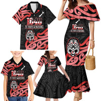New Zealand 1840 Waitangi Day Family Matching Mermaid Dress and Hawaiian Shirt Aotearoa Haka Mask - Red Version