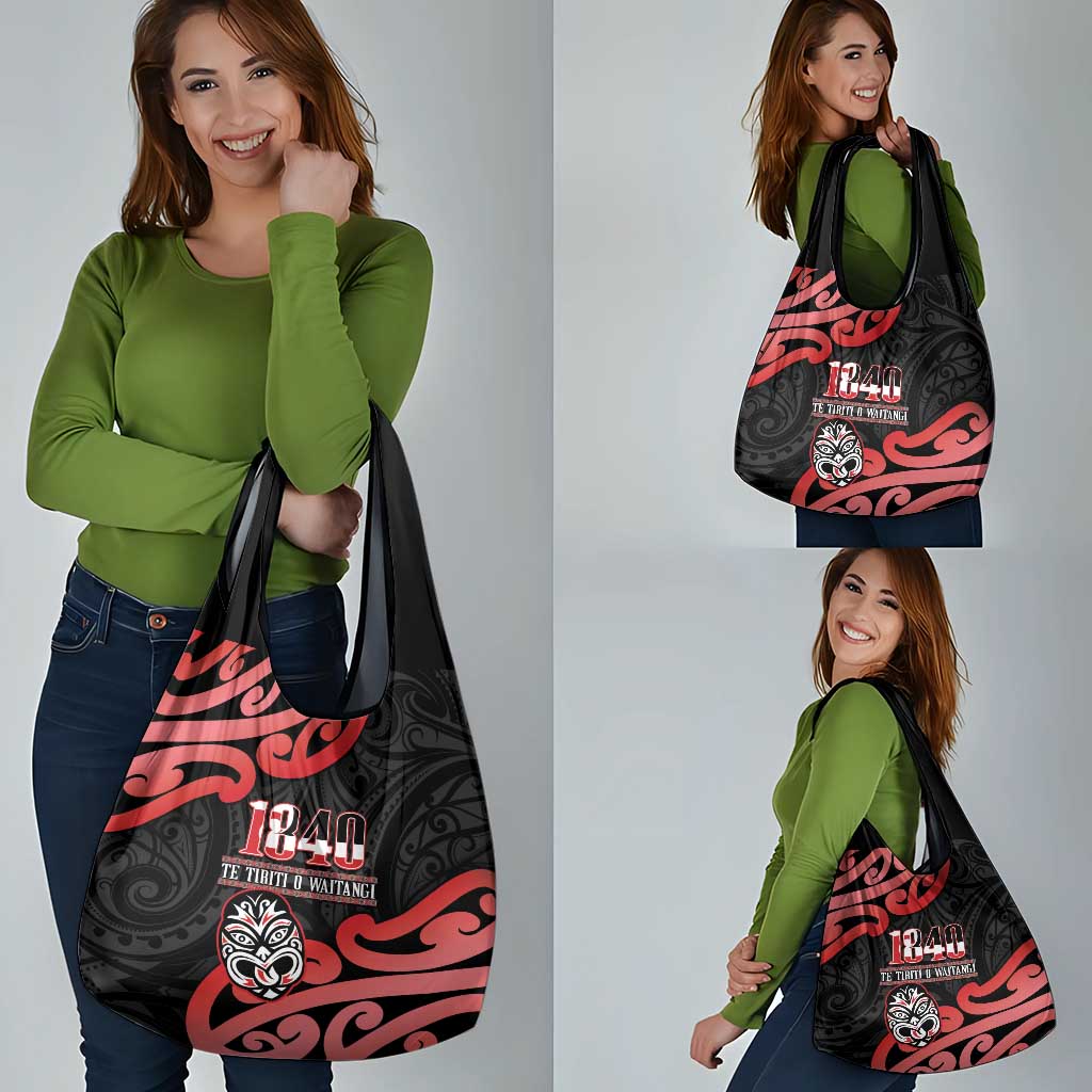 New Zealand 1840 Waitangi Day Grocery Bag Aotearoa Haka Mask - Red Version