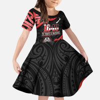 New Zealand 1840 Waitangi Day Kid Short Sleeve Dress Aotearoa Haka Mask - Red Version LT14 KID Red - Polynesian Pride