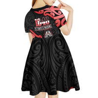 New Zealand 1840 Waitangi Day Kid Short Sleeve Dress Aotearoa Haka Mask - Red Version LT14 - Polynesian Pride