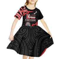 New Zealand 1840 Waitangi Day Kid Short Sleeve Dress Aotearoa Haka Mask - Red Version LT14 - Polynesian Pride