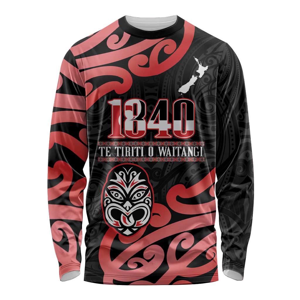 New Zealand 1840 Waitangi Day Long Sleeve Shirt Aotearoa Haka Mask - Red Version