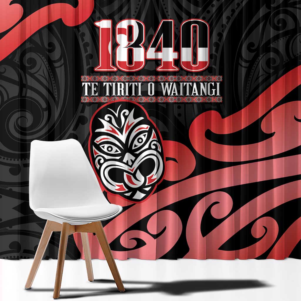 New Zealand 1840 Waitangi Day Window Curtain Aotearoa Haka Mask - Red Version