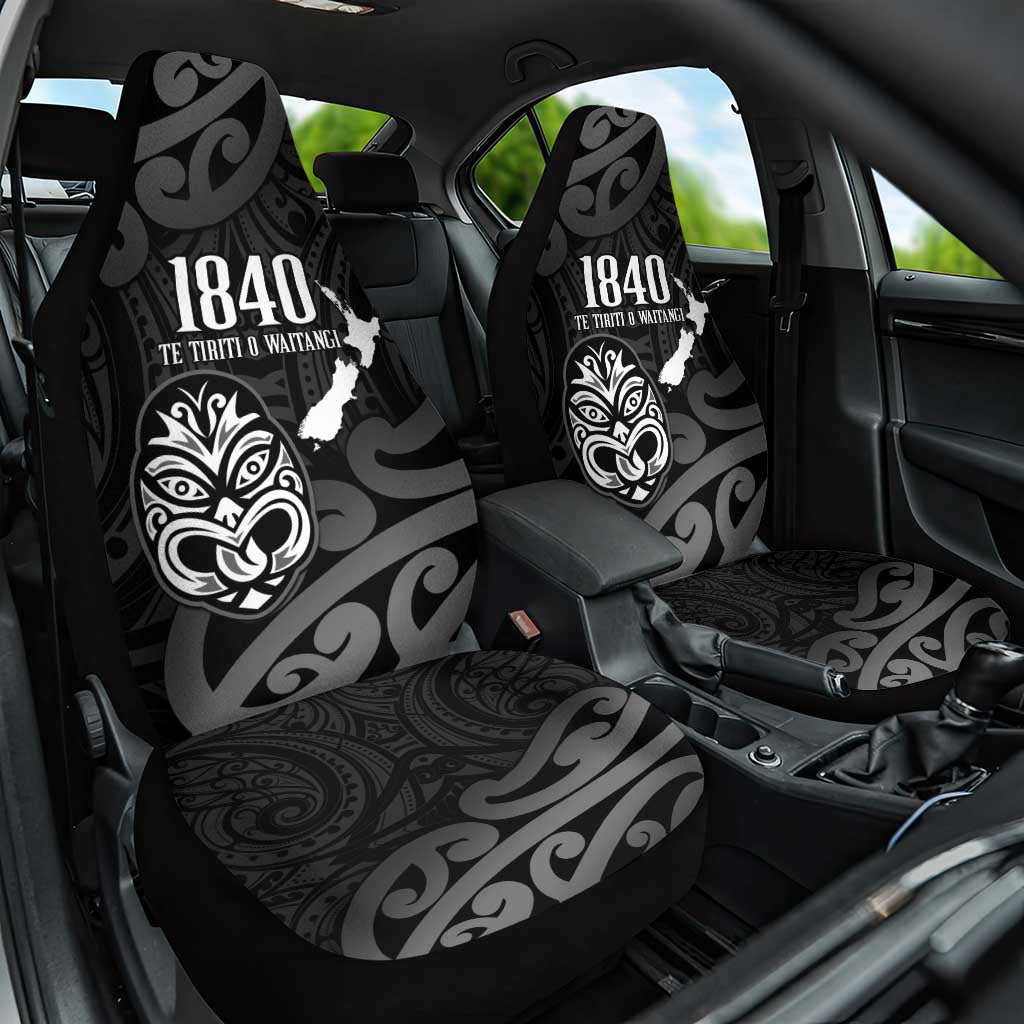 New Zealand 1840 Waitangi Day Car Seat Cover Aotearoa Haka Mask - Black Version LT14 One Size Black - Polynesian Pride