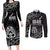 New Zealand 1840 Waitangi Day Couples Matching Long Sleeve Bodycon Dress and Long Sleeve Button Shirt Aotearoa Haka Mask - Black Version
