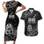 New Zealand 1840 Waitangi Day Couples Matching Short Sleeve Bodycon Dress and Hawaiian Shirt Aotearoa Haka Mask - Black Version