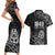 New Zealand 1840 Waitangi Day Couples Matching Short Sleeve Bodycon Dress and Hawaiian Shirt Aotearoa Haka Mask - Black Version