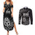New Zealand 1840 Waitangi Day Couples Matching Summer Maxi Dress and Long Sleeve Button Shirt Aotearoa Haka Mask - Black Version