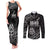 New Zealand 1840 Waitangi Day Couples Matching Tank Maxi Dress and Long Sleeve Button Shirt Aotearoa Haka Mask - Black Version