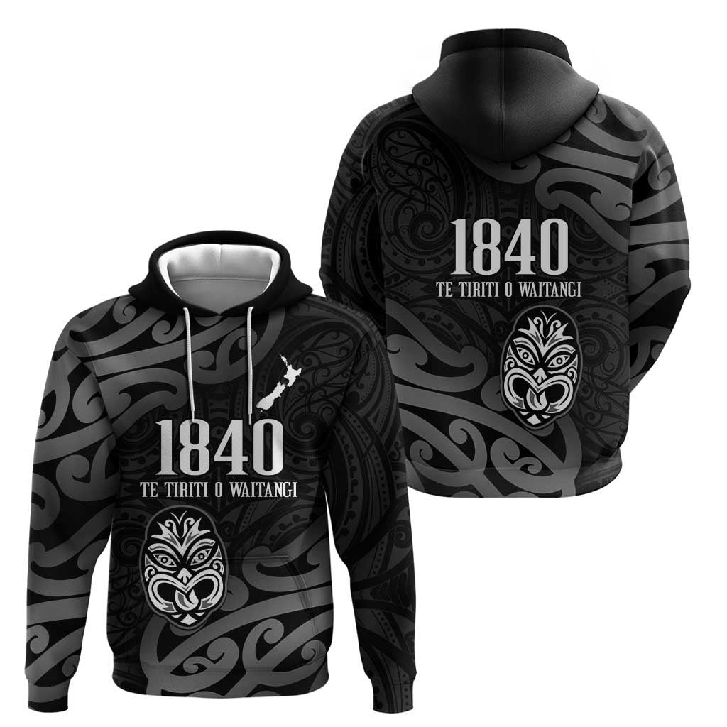 New Zealand 1840 Waitangi Day Hoodie Aotearoa Haka Mask - Black Version