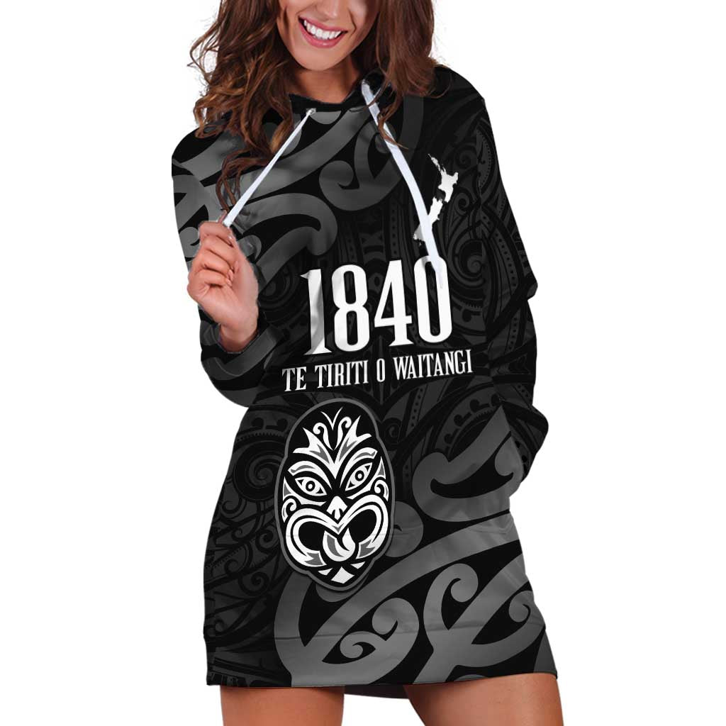 New Zealand 1840 Waitangi Day Hoodie Dress Aotearoa Haka Mask - Black Version