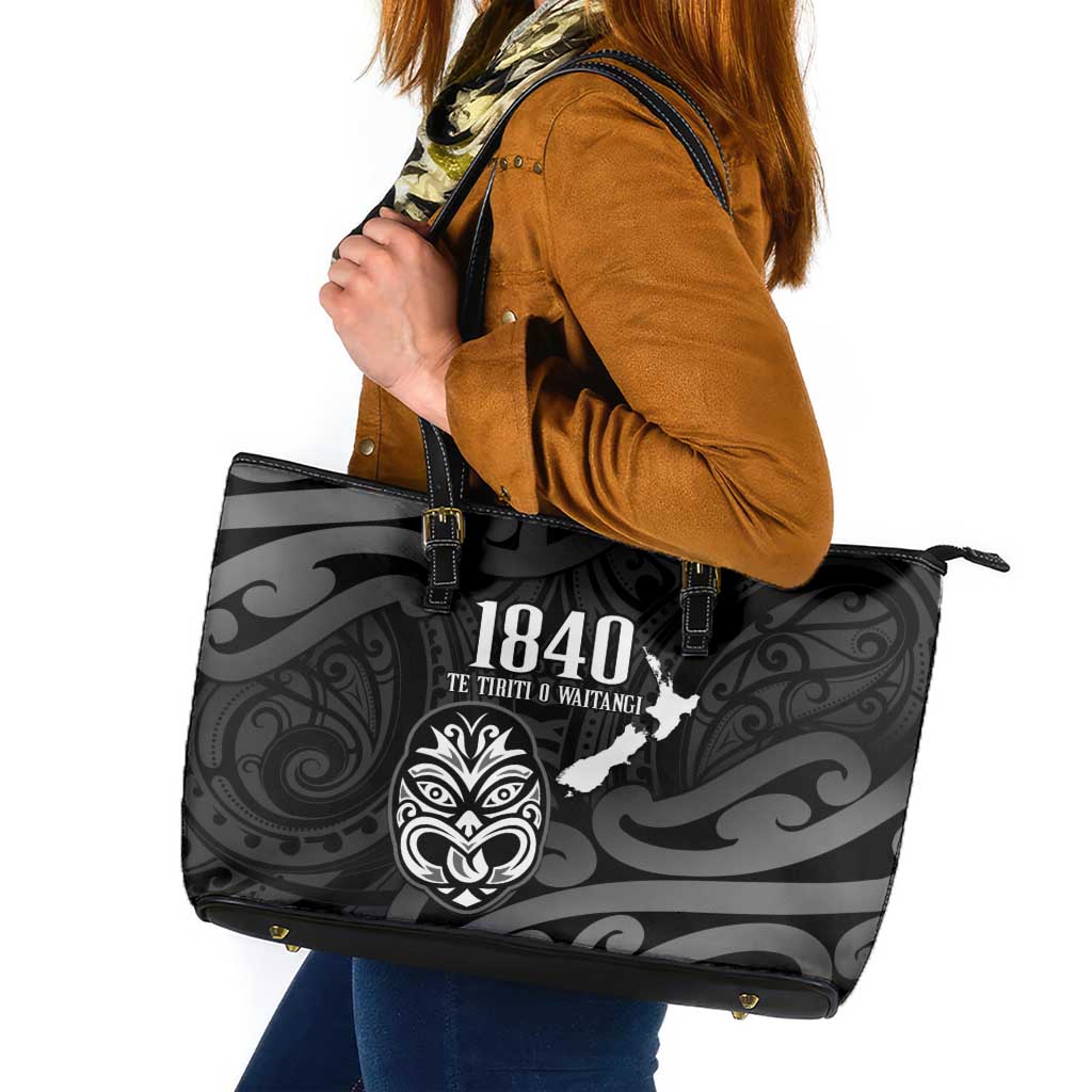 New Zealand 1840 Waitangi Day Leather Tote Bag Aotearoa Haka Mask - Black Version