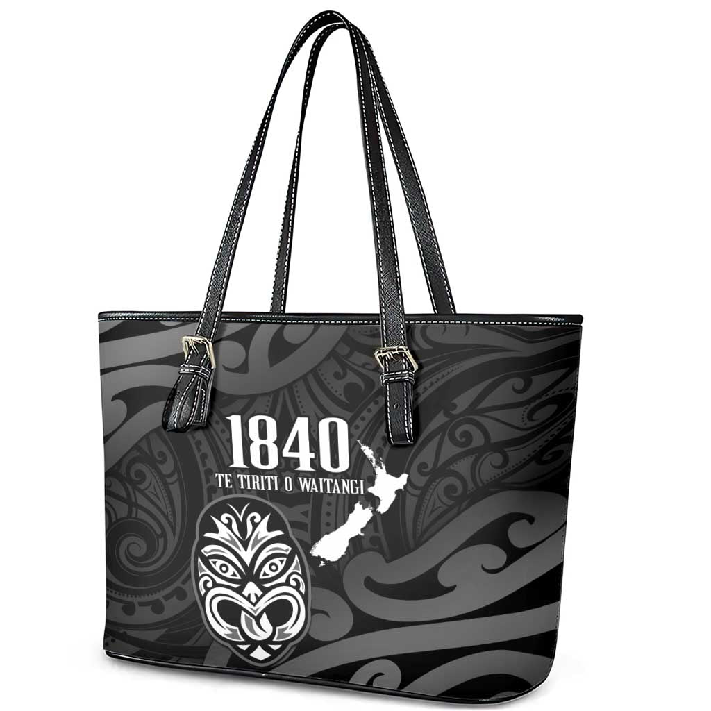 New Zealand 1840 Waitangi Day Leather Tote Bag Aotearoa Haka Mask - Black Version