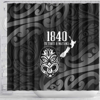 New Zealand 1840 Waitangi Day Shower Curtain Aotearoa Haka Mask - Black Version