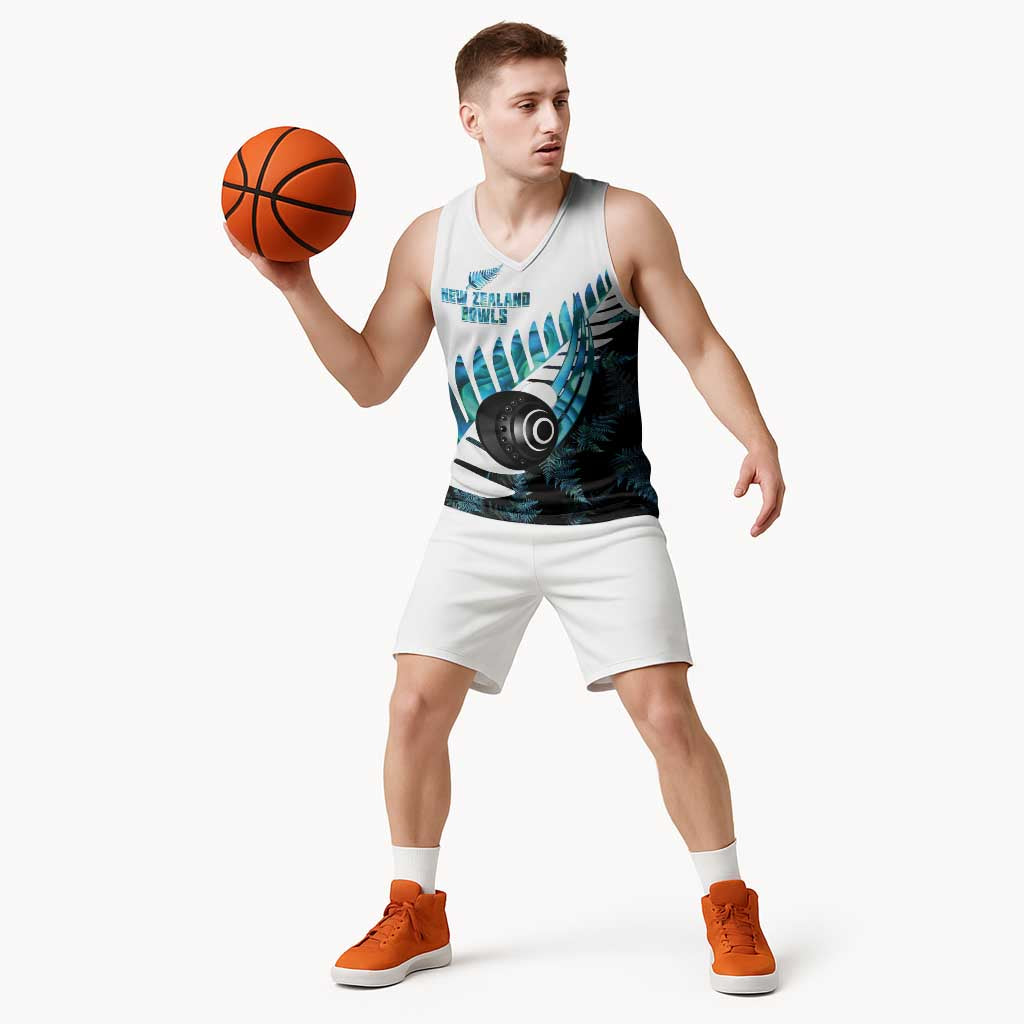 New Zealand Lawn Bowls Custom Basketball Jersey Aotearoa Silver Fern Paua Shell - Polynesian Pride