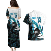 New Zealand Lawn Bowls Custom Couples Matching Puletasi and Hawaiian Shirt Aotearoa Silver Fern Paua Shell LT14 - Polynesian Pride