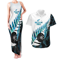 New Zealand Lawn Bowls Custom Couples Matching Tank Maxi Dress and Hawaiian Shirt Aotearoa Silver Fern Paua Shell LT14 Black - Polynesian Pride