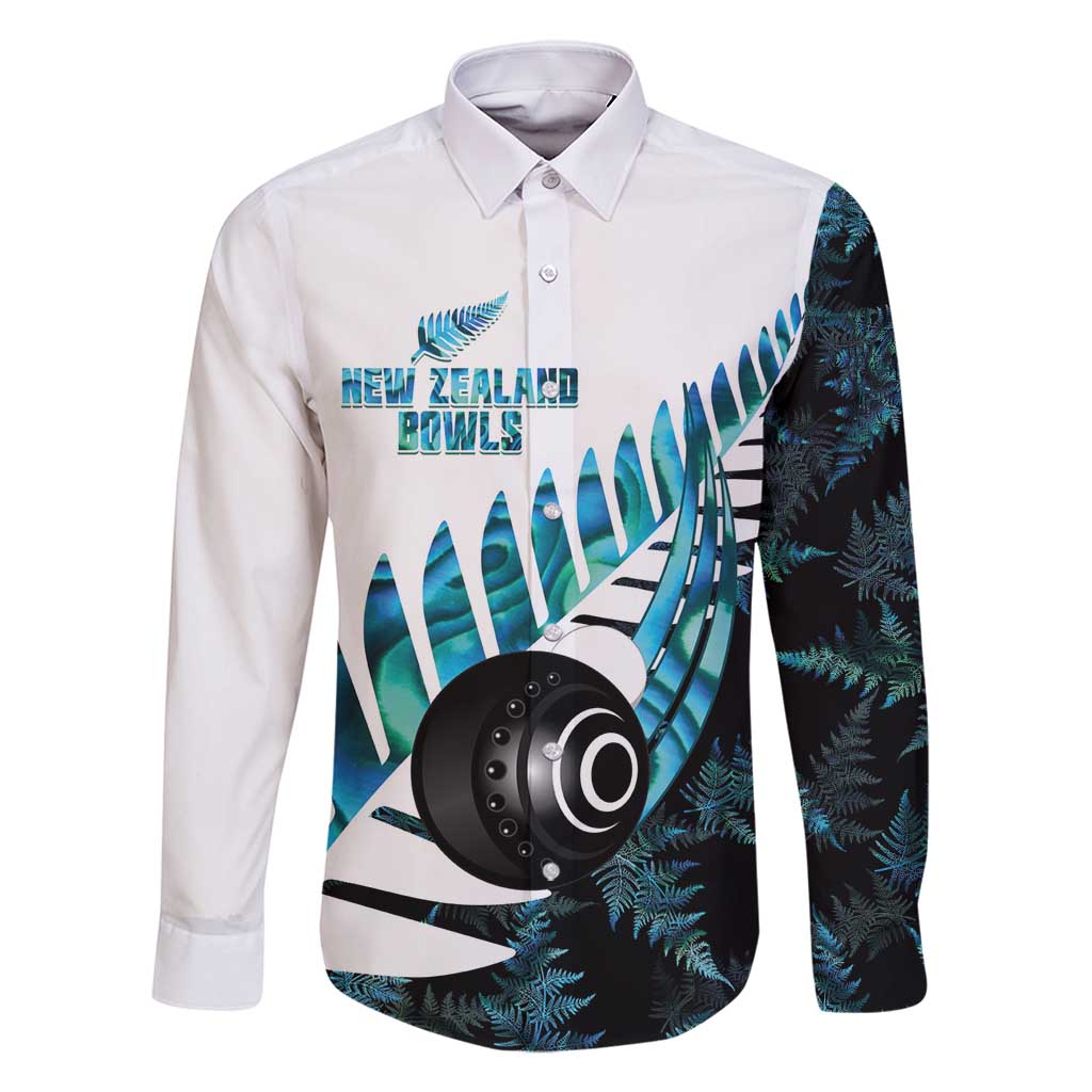 New Zealand Lawn Bowls Custom Family Matching Long Sleeve Bodycon Dress and Hawaiian Shirt Aotearoa Silver Fern Paua Shell LT14 Dad's Shirt - Long Sleeve Black - Polynesian Pride