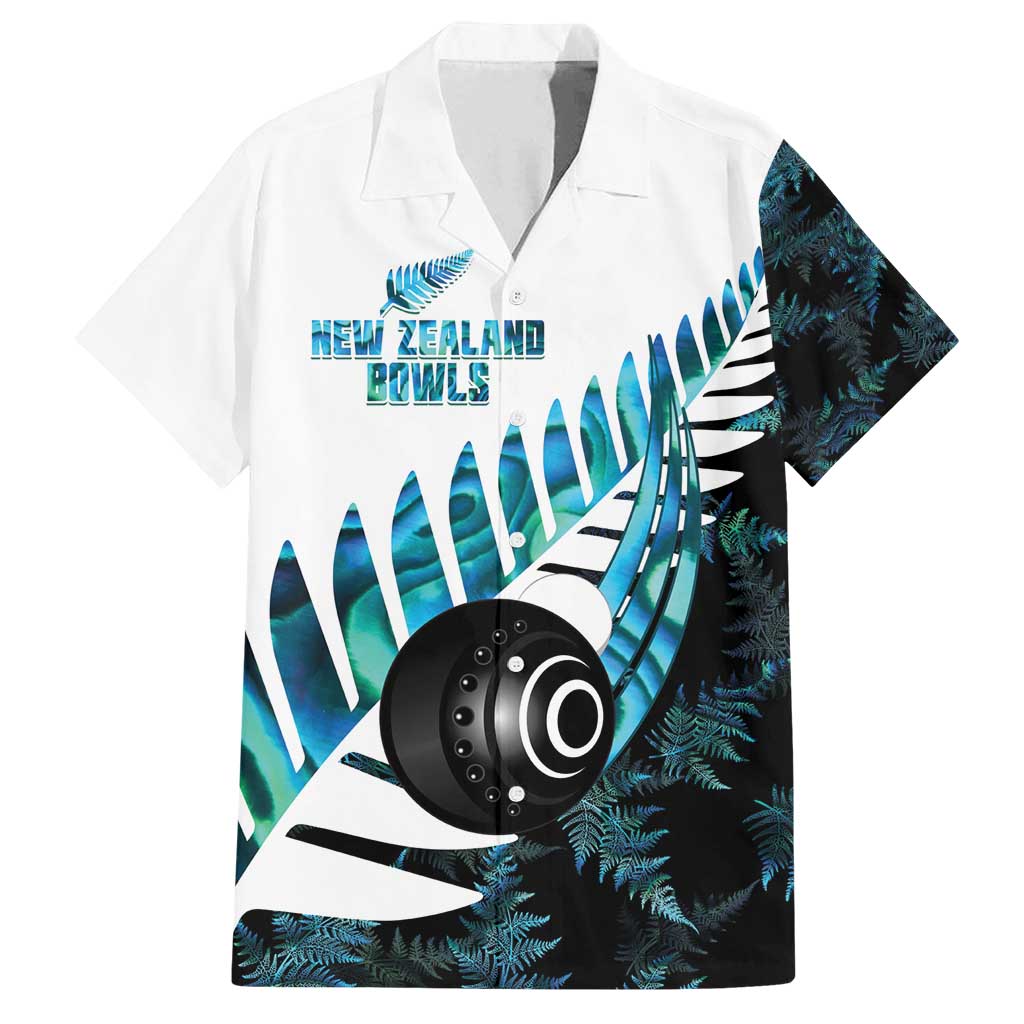 New Zealand Lawn Bowls Custom Family Matching Off Shoulder Maxi Dress and Hawaiian Shirt Aotearoa Silver Fern Paua Shell LT14 Dad's Shirt - Short Sleeve Black - Polynesian Pride