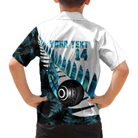 New Zealand Lawn Bowls Custom Family Matching Off Shoulder Short Dress and Hawaiian Shirt Aotearoa Silver Fern Paua Shell LT14 - Polynesian Pride
