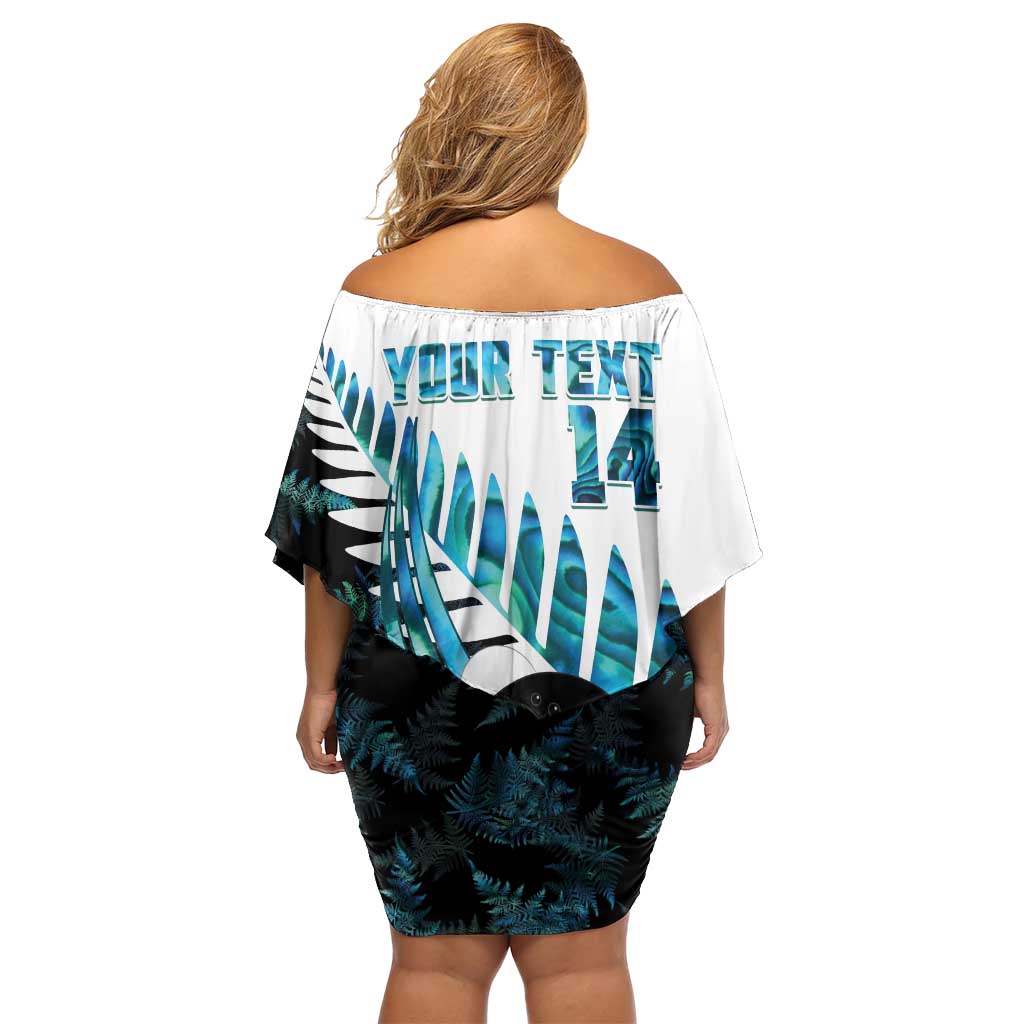New Zealand Lawn Bowls Custom Family Matching Off Shoulder Short Dress and Hawaiian Shirt Aotearoa Silver Fern Paua Shell LT14 - Polynesian Pride