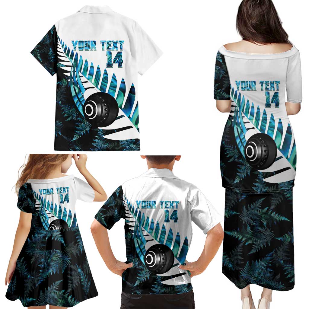 New Zealand Lawn Bowls Custom Family Matching Puletasi and Hawaiian Shirt Aotearoa Silver Fern Paua Shell LT14 - Polynesian Pride