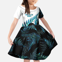New Zealand Lawn Bowls Custom Family Matching Short Sleeve Bodycon Dress and Hawaiian Shirt Aotearoa Silver Fern Paua Shell LT14 Daughter's Dress Black - Polynesian Pride
