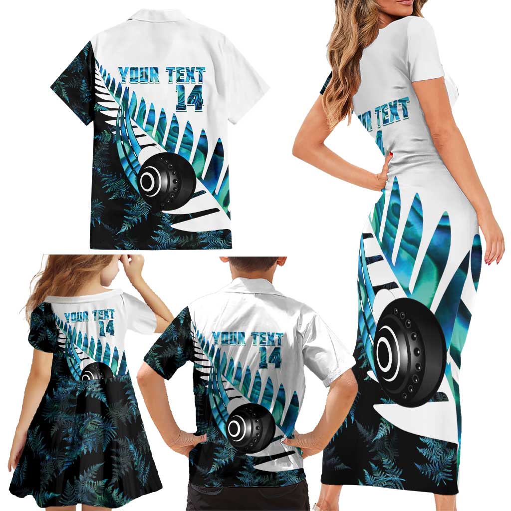New Zealand Lawn Bowls Custom Family Matching Short Sleeve Bodycon Dress and Hawaiian Shirt Aotearoa Silver Fern Paua Shell LT14 - Polynesian Pride