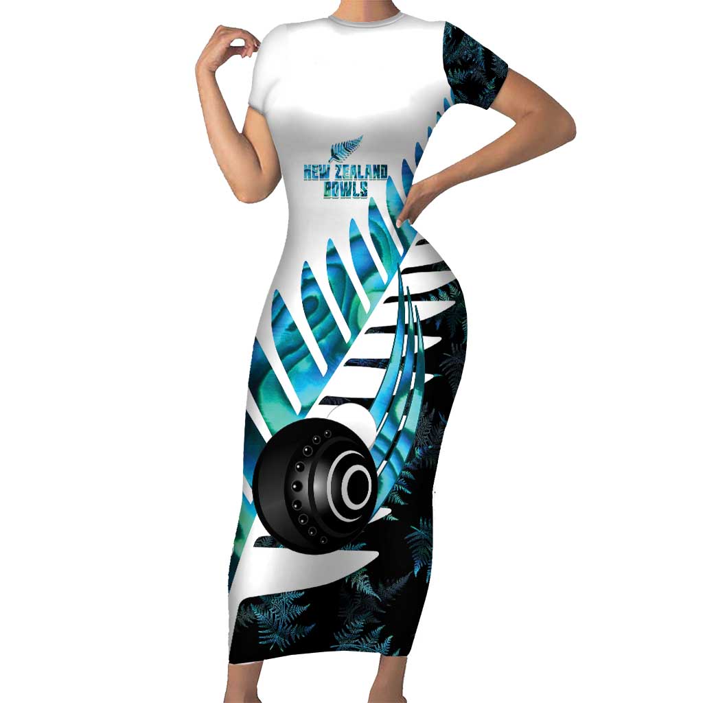 New Zealand Lawn Bowls Custom Family Matching Short Sleeve Bodycon Dress and Hawaiian Shirt Aotearoa Silver Fern Paua Shell LT14 Mom's Dress Black - Polynesian Pride