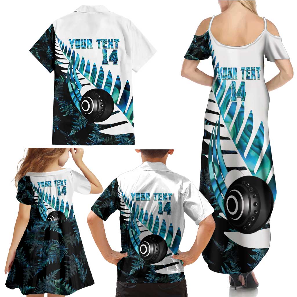 New Zealand Lawn Bowls Custom Family Matching Summer Maxi Dress and Hawaiian Shirt Aotearoa Silver Fern Paua Shell LT14 - Polynesian Pride